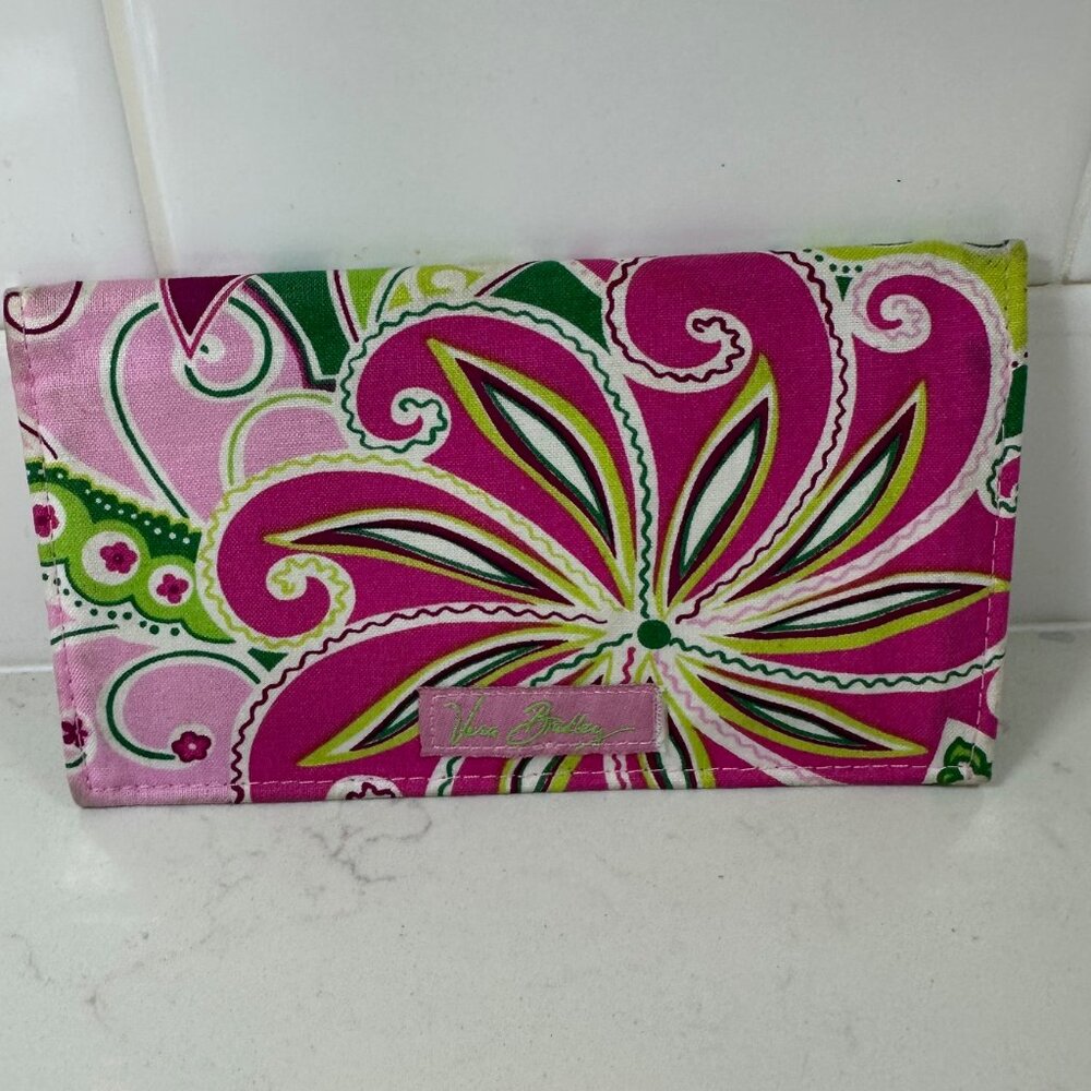 Vera Bradley Checkbook Cover Holder Pinwheel Pink Retired Color Pink & Green